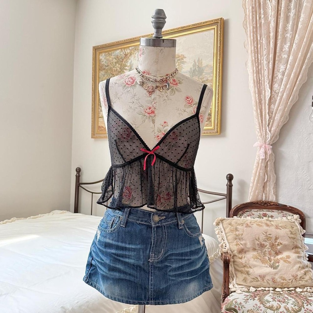 Polka Dot Babydoll Cami  Y2K Victorias Secret size small black polka dot
